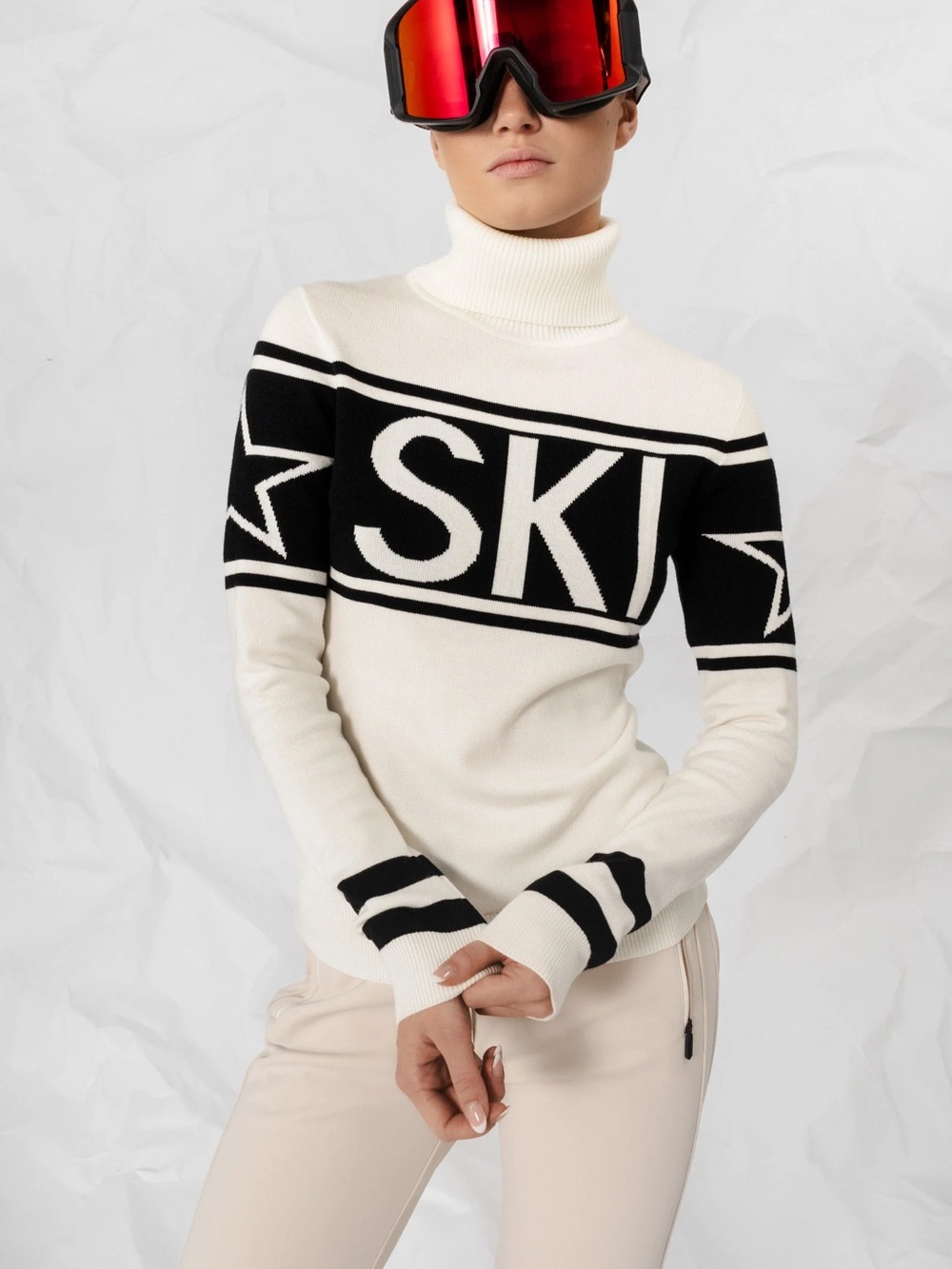 Perfect Moment Schild merino wool turtleneck ski sweater in Snow White NWT
